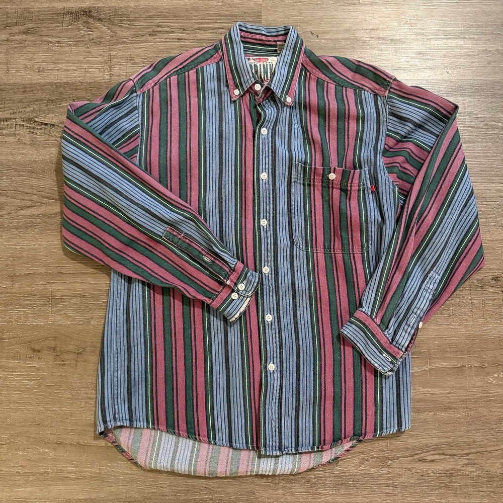 Vintage On The Brink Button Down 100% Cotton Shirt Striped Small